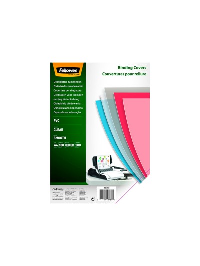 Tapa de encuadernacion fellowes din a4 pvc transparente cristal 200 micras pack de 100 unidades