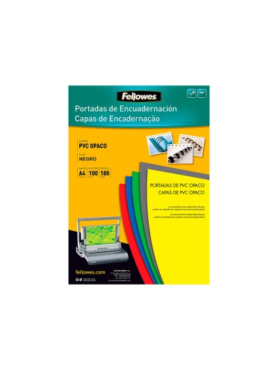 Tapa de encuadernacion fellowes din a4 pvc opaco negro 180 micras pack de 100 unidades