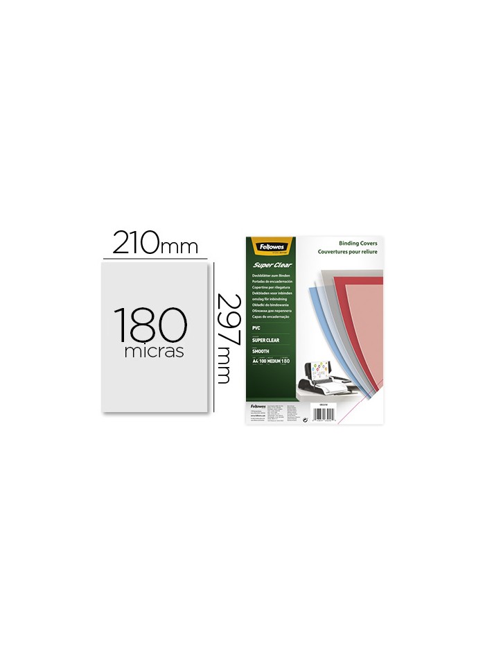 Tapa de encuadernacion fellowes din a4 pvc transparente cristal 180 micras pack de 100 unidades Tapa de encuadernacion fellowes din a4 pvc transparente cristal 180 micras pack de 100 unidades