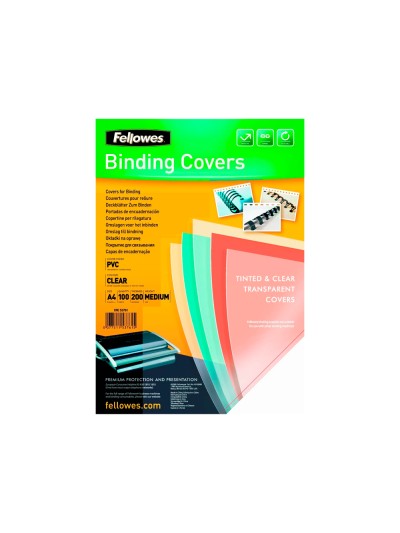 Tapa de encuadernacion fellowes din a4 pvc transparente cristal 180 micras pack de 100 unidades