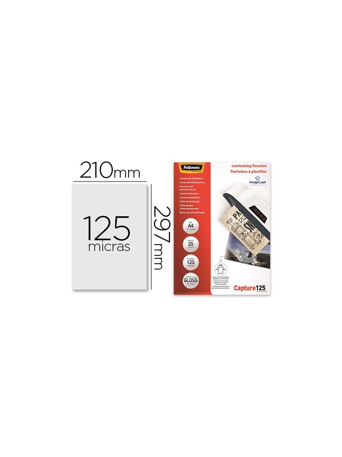 Bolsa de plastificar fellowes brillo din a4 125 mc pack de 25 unidades Bolsa de plastificar fellowes brillo din a4 125 mc pack de 25 unidades