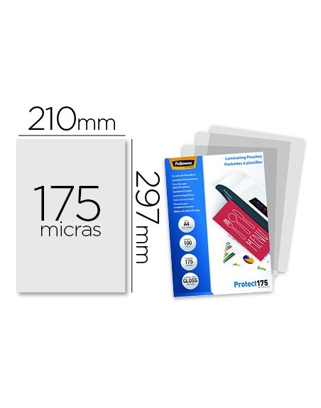 Bolsa de plastificar fellowes brillo din a4 175 mc pack 100 unidades