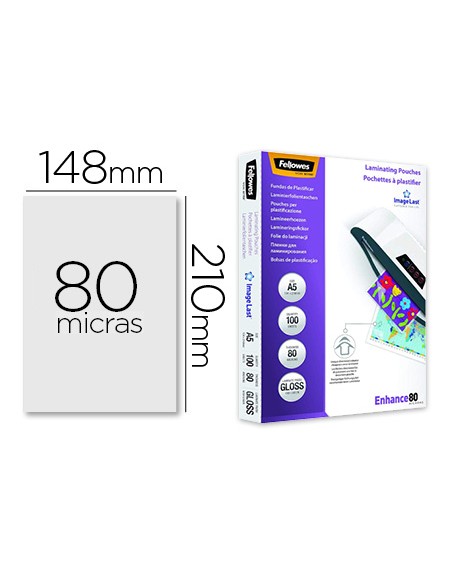 Bolsa de plastificar fellowes brillo din a5 80 mc pack 100 unidades