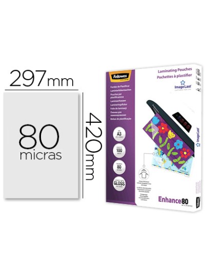 Bolsa de plastificar fellowes brillo din a3 80 mc pack 100 unidades