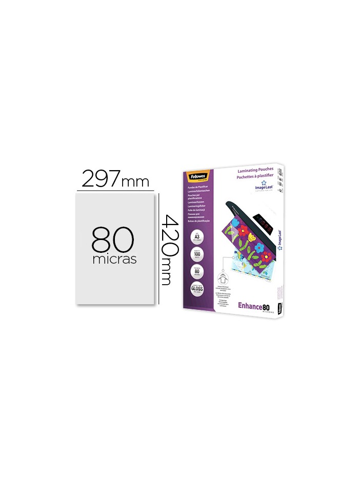 Bolsa de plastificar fellowes brillo din a3 80 mc pack 100 unidades Bolsa de plastificar fellowes brillo din a3 80 mc pack 100 unidades