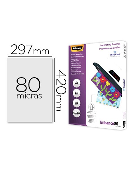 Bolsa de plastificar fellowes brillo din a3 80 mc pack 100 unidades