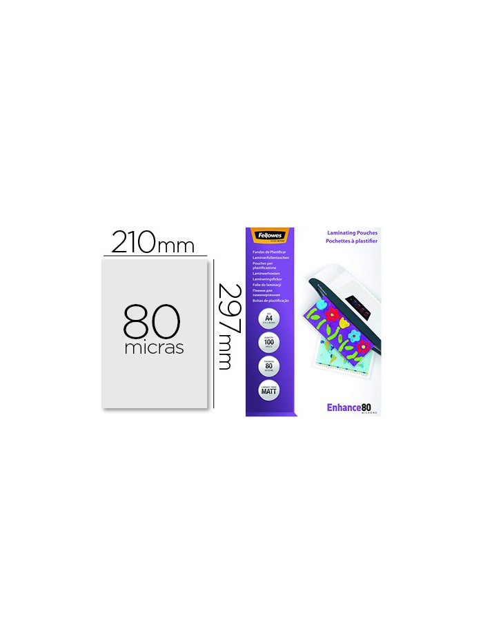 Bolsa de plastificar fellowes mate din a4 80 mc pack 100 unidades Bolsa de plastificar fellowes mate din a4 80 mc pack 100 unidades