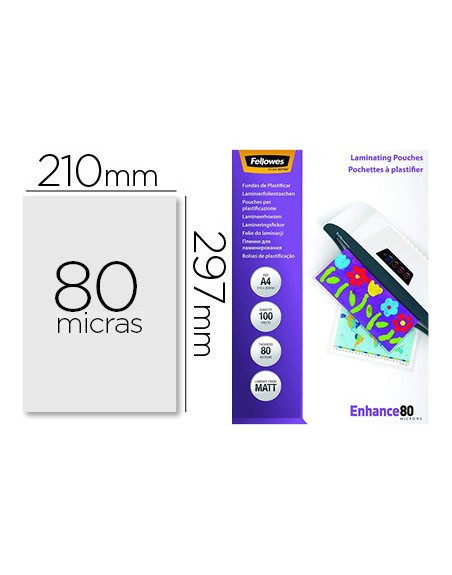 Bolsa de plastificar fellowes mate din a4 80 mc pack 100 unidades