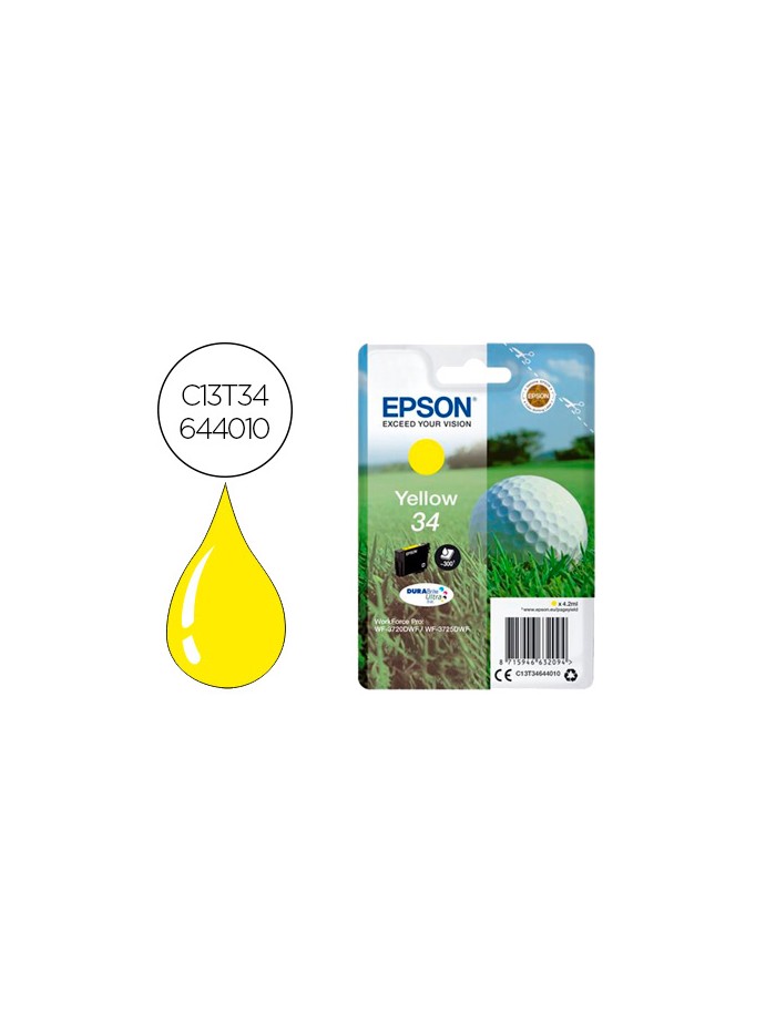 Ink-jet epson 34 workforce pro wf-3720 / wf-3720dwf / wf-3725dwf amarillo 300 paginas Ink-jet epson 34 workforce pro wf-3720 / wf-3720dwf / wf-3725dwf amarillo 300 paginas