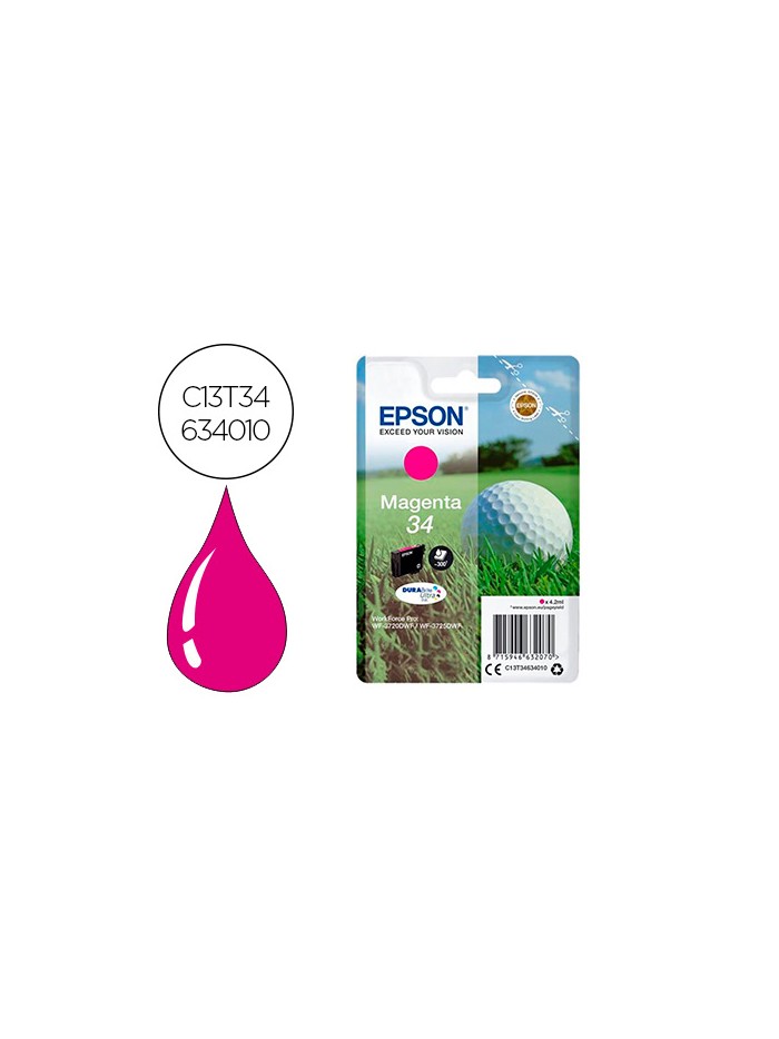 Ink-jet epson 34 workforce pro wf-3720 / wf-3720dwf / wf-3725dwf magenta 300 paginas Ink-jet epson 34 workforce pro wf-3720 / wf-3720dwf / wf-3725dwf magenta 300 paginas