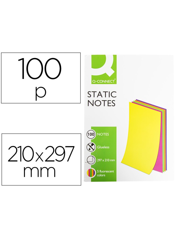 Bloc de notas electrostaticas quita y pon q-connect 210x297mm 100 hojas 5 colores fluorescentes Bloc de notas electrostaticas quita y pon q-connect 210x297mm 100 hojas 5 colores fluorescentes