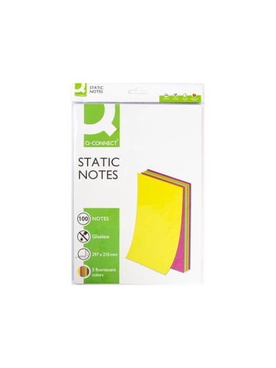 Bloc de notas electrostaticas quita y pon q-connect 210x297mm 100 hojas 5 colores fluorescentes