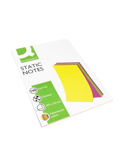 Bloc de notas electrostaticas quita y pon q-connect 210x297mm 100 hojas 5 colores fluorescentes