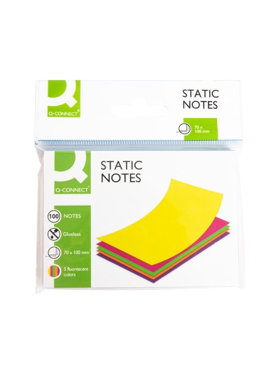 Bloc de notas electrostaticas quita y pon q-connect 70x100 mm 100 hojas 5 colores fluorescentes