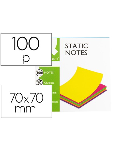 Bloc de notas electrostaticas quita y pon q-connect 70x70 mm 100 hojas 5 colores fluorescentes