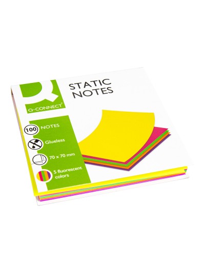 Bloc de notas electrostaticas quita y pon q-connect 70x70 mm 100 hojas 5 colores fluorescentes