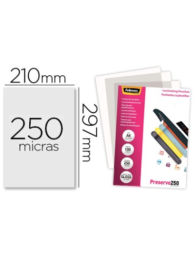 Bolsa de plastificar fellowes brillo din a4 250 mc pack de 100 unidades