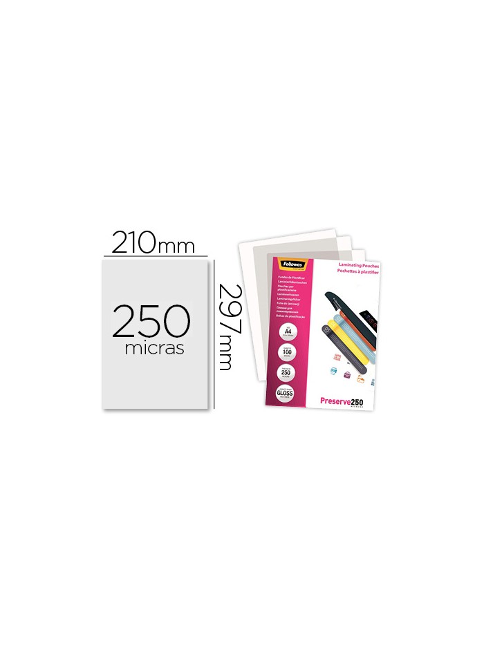 Bolsa de plastificar fellowes brillo din a4 250 mc pack de 100 unidades Bolsa de plastificar fellowes brillo din a4 250 mc pack de 100 unidades