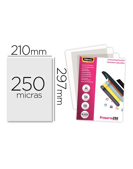 Bolsa de plastificar fellowes brillo din a4 250 mc pack de 100 unidades