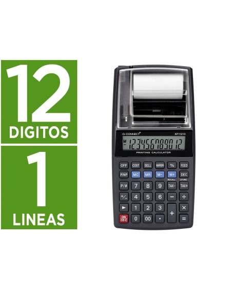Calculadora q-connect impresora pantalla papel kf11213 12 digitos tinta azul