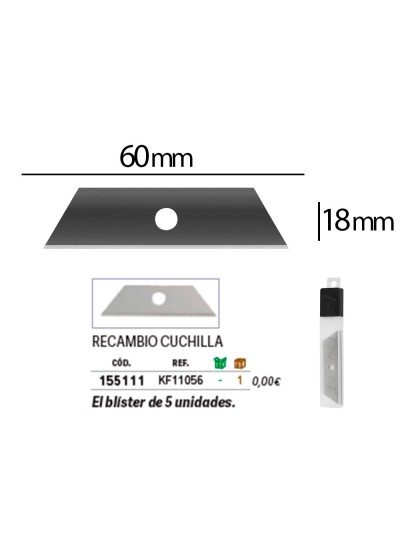 Repuesto cuter q-connect ancho para modelo kf14624 cuchilla 18 mm blister 5 unidades