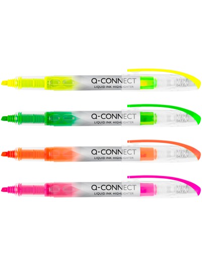 Rotulador q-connect fluorescente punta biselada tinta liquida bolsa de 4 unidades colores surtidos