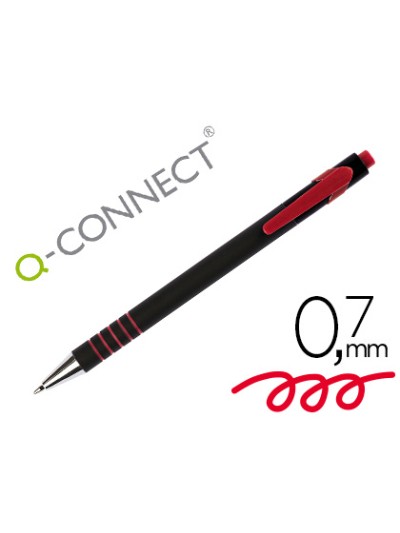 Boligrafo q-connect retractil con grip 0,7 mm color rojo