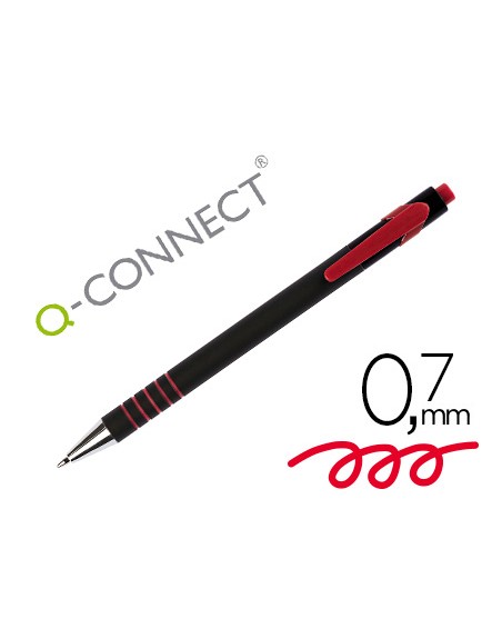 Boligrafo q-connect retractil con grip 0,7 mm color rojo