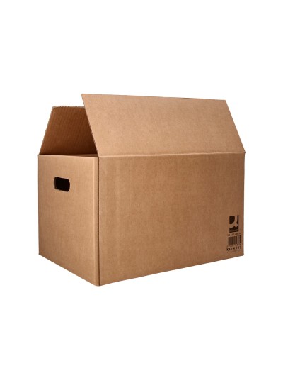 Caja para embalar q-connect americana con fondo automaticoy asas carton canal simple 5 mm color kraft 500x400x300 mm
