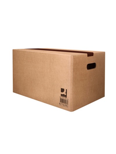 Caja para embalar q-connect americana con fondo automaticoy asas carton canal simple 5 mm color kraft 500x400x300 mm