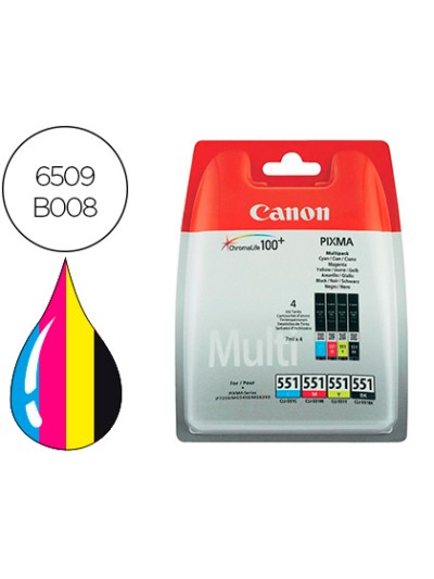 Ink-jet canon 551 c/m/y/bk pixma ip8750 / ix6850 / mg5550 / mg6450 / mg7150 / mx725 / mx925 pack 4 colores