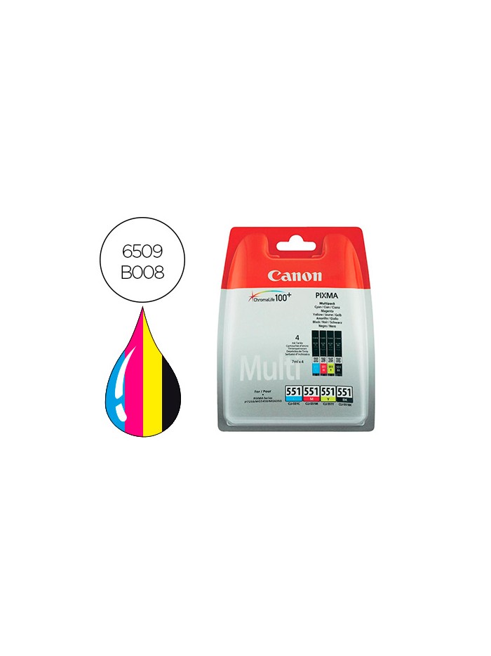 Ink-jet canon 551 c/m/y/bk pixma ip8750 / ix6850 / mg5550 / mg6450 / mg7150 / mx725 / mx925 pack 4 colores Ink-jet canon 551 c/m/y/bk pixma ip8750 / ix6850 / mg5550 / mg6450 / mg7150 / mx725 / mx925 pack 4 colores