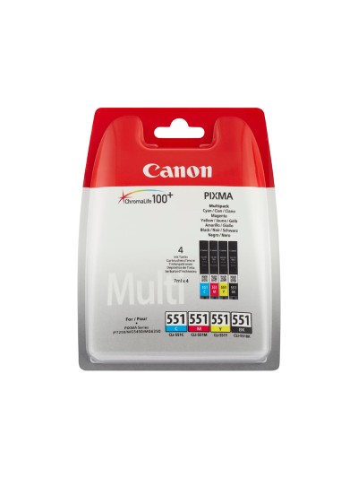 Ink-jet canon 551 c/m/y/bk pixma ip8750 / ix6850 / mg5550 / mg6450 / mg7150 / mx725 / mx925 pack 4 colores