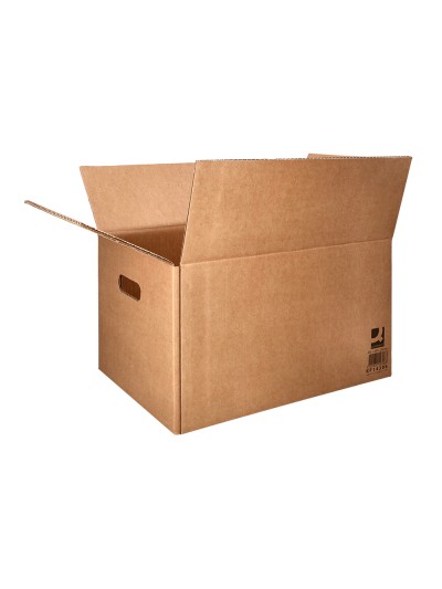 Caja para embalar q-connect americana con fondo automaticoy asas carton canal simple 5 mm color kraft 425x300x200 mm