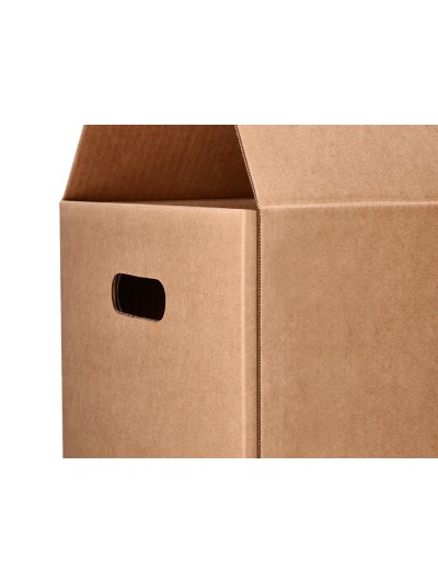 Caja para embalar q-connect americana con fondo automaticoy asas carton canal simple 5 mm color kraft 425x300x200 mm