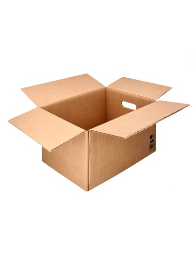 Caja para embalar q-connect americana con fondo automaticoy asas carton canal simple 5 mm color kraft 425x300x200 mm