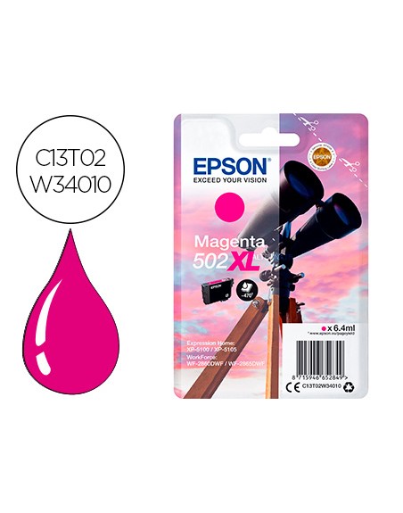 Ink-jet epson 502 xl expression home xp 5100 / 5105 workforce wf 2860 / 2860dwf magenta 470 paginas