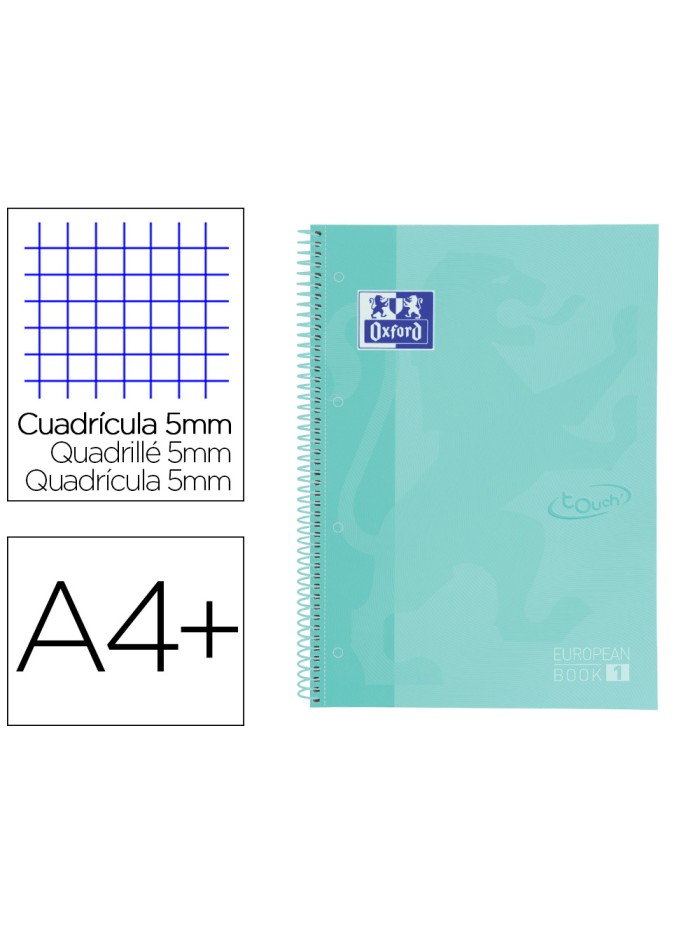 Cuaderno espiral oxford ebook 1 school touch te din a4+ 80 hojas cuadro 5 mm con margen mint pastel Cuaderno espiral oxford ebook 1 school touch te din a4+ 80 hojas cuadro 5 mm con margen mint pastel