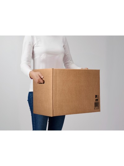 Caja para embalar q-connect americana con fondo automaticoy asas carton canal simple 5 mm color kraft 425x300x200 mm