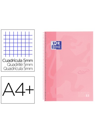 Cuaderno espiral oxford ebook 1 school touch te din a4+ 80 hojas cuadro 5 mm con margen flamingo pastel