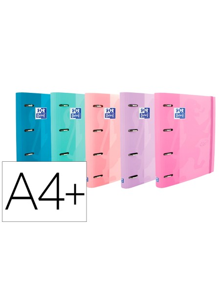 Carpeta con recambio oxford europeanbinder touch pastel 4 anillas 35 mm din a4+ tapa extradura con gomilla colores