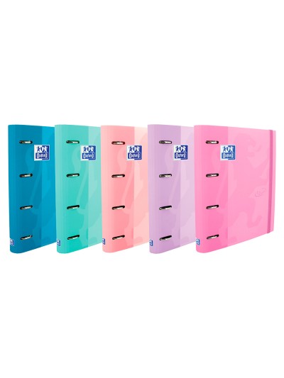 Carpeta con recambio oxford europeanbinder touch pastel 4 anillas 35 mm din a4+ tapa extradura con gomilla colores