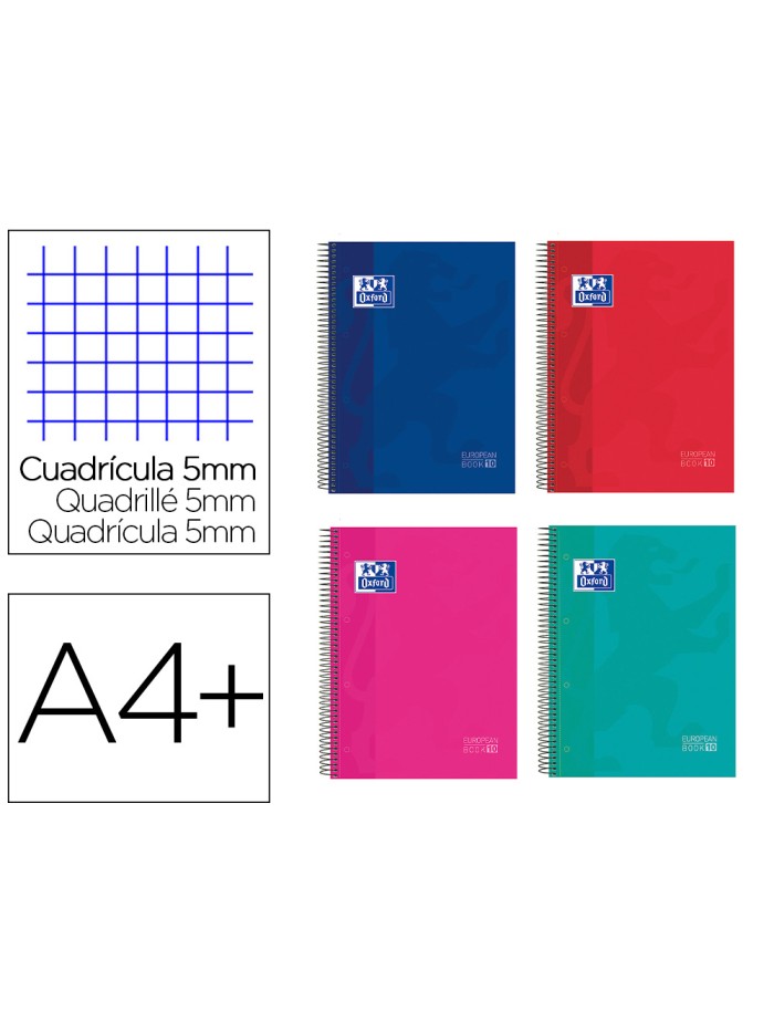 Cuaderno espiral oxford surt europeanbook 10 school classic tapa extradura din a4+ 150 hojas cuadro 5 mm con Cuaderno espiral oxford surt europeanbook 10 school classic tapa extradura din a4+ 150 hojas cuadro 5 mm con