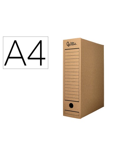 Caja archivo definitivo liderpapel din a4 carton reciclado 325g/m2 lomo 82 mm kraft 325x82x250 mm