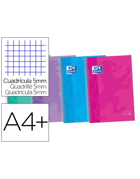 Cuaderno espiral oxford ebook 5 tapa extradura din a4+ 120 hojas cuadro 5 mm con margen tendencia 50% hojas gratis
