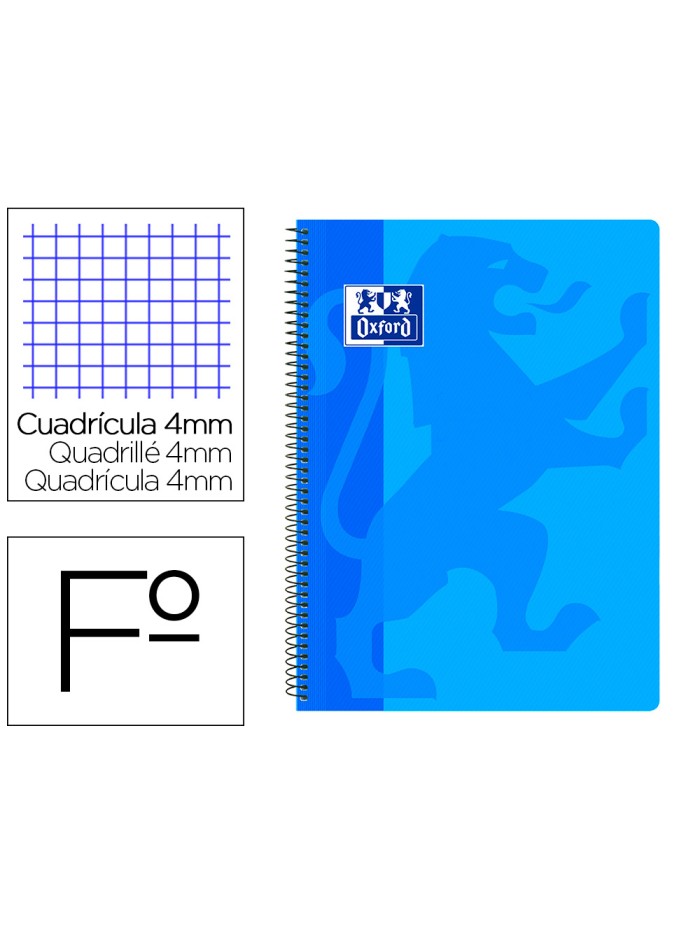 Cuaderno espiral oxford school classic tapa polipropileno folio 80 hojas cuadro 4 mm con margen azul Cuaderno espiral oxford school classic tapa polipropileno folio 80 hojas cuadro 4 mm con margen azul