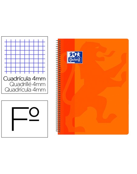 Cuaderno espiral oxford school classic tapa polipropileno folio 80 hojas cuadro 4 mm con margen
