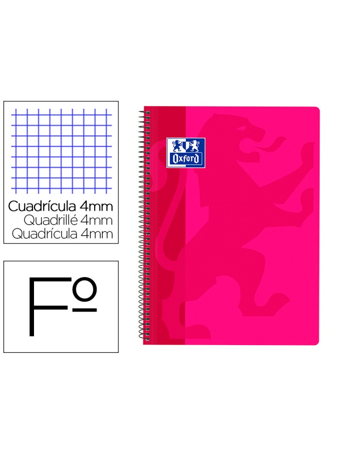 Cuaderno espiral oxford school classic tapa polipropileno folio 80 h cuadro 4 mm con margen fucsia Cuaderno espiral oxford school classic tapa polipropileno folio 80 h cuadro 4 mm con margen fucsia