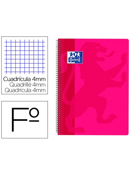 Cuaderno espiral oxford school classic tapa polipropileno folio 80 h cuadro 4 mm con margen fucsia
