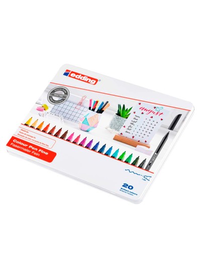 Rotulador edding punta fibra 1200 caja metalica 20 colores surtidos exp.8 unidades + 8 blister 4 edding 1340 regalo